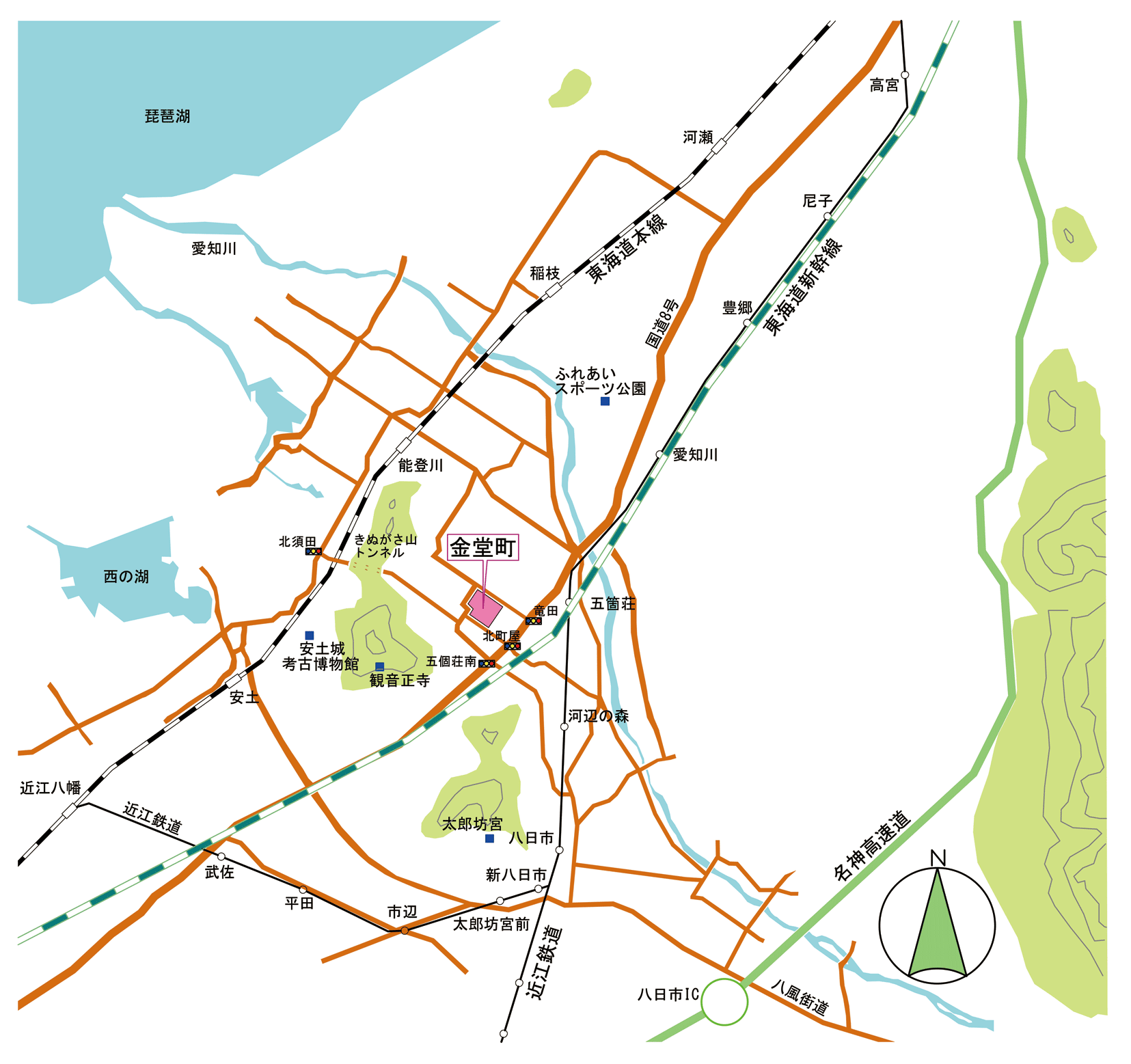 東近江市五個荘金堂町へのアクセスマップ